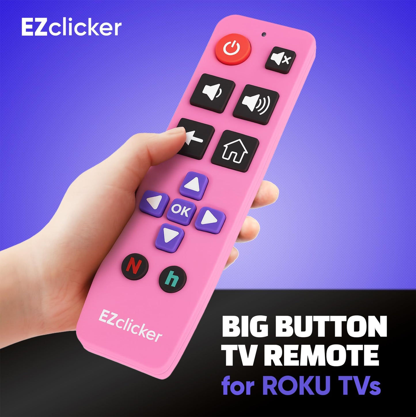 Roku Replacement TV Remote Compatible with Roku TV's ONLY (Pink) Big Button TV Remote Control, Simple and Easy to Use, NOT Compatible with Roku Stick or Box (2xAAA Batteries not Included)