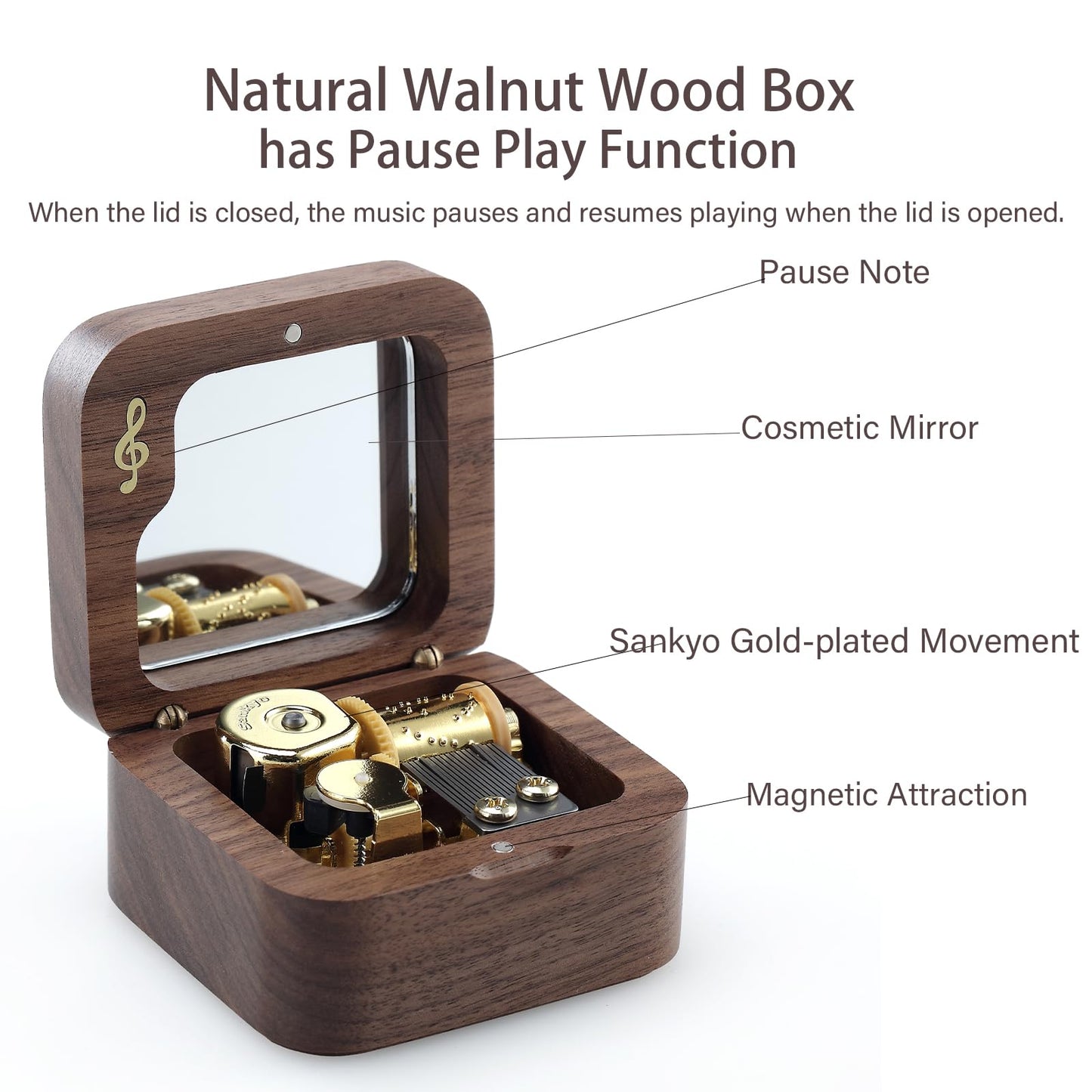 JYmusic Natural Solid Wood Music Box with Pause Function Gift for Birthdays Mother’s Day Children’s Day Valentine’s Day & Christmas