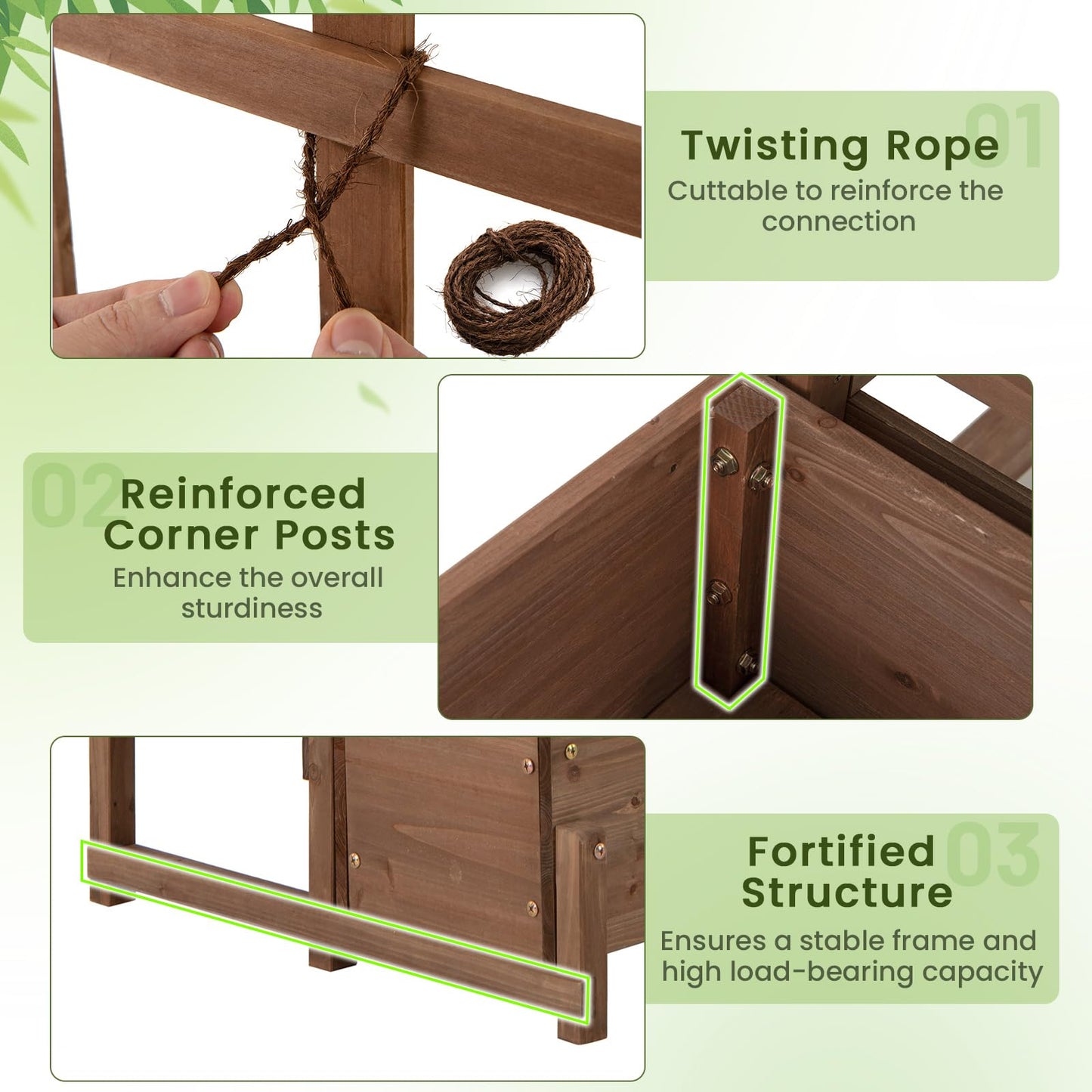 Giantex Raised Garden Bed with Legs and Trellis, 2-Tier Standing Planter Box with Drain Holes, Outdoor Elevated Garden Trellis for Vine Climbing, Flower Vegetable Fruit Herb Growing, Rustic Brown
