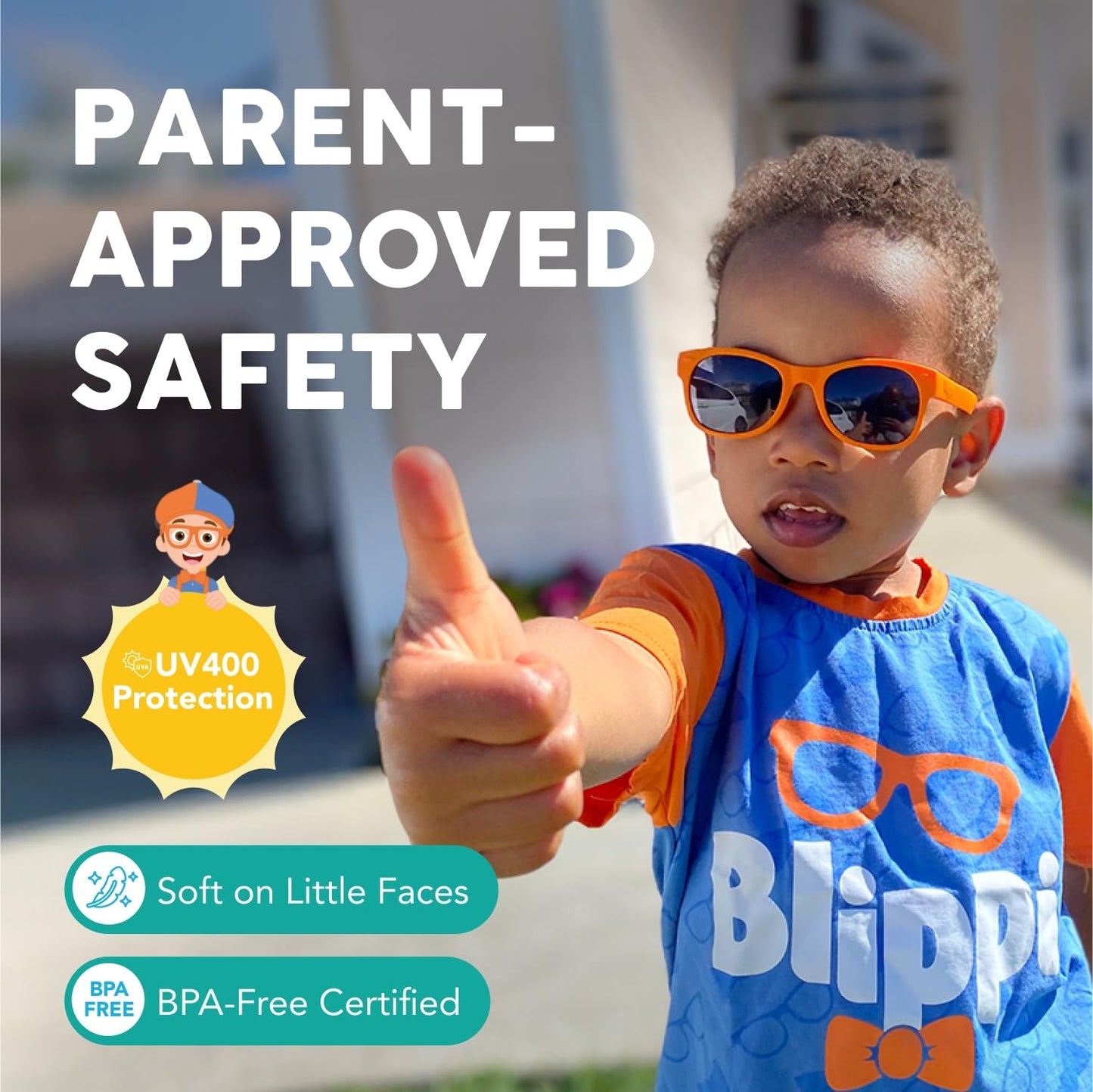 Blippi Baby Mirrored Sunglasses - Unbreakable Polarized Orange Glasses for Active Kids Ages 0-2 - BPA Free UV Protection