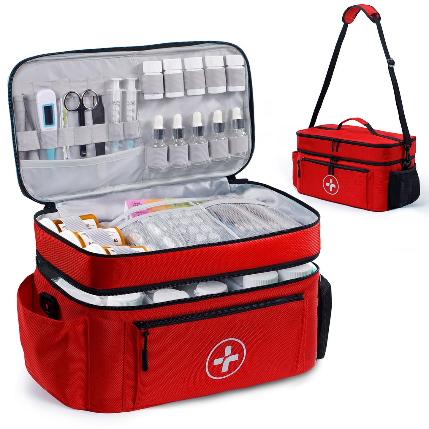 BAGSFY Travel Medicine Bag Organizer, Medical Bag Empty, Pill Bottle Organizer for Home, Large Medication Storage, Travel Carrying Case First Aid Kit Bags Empty, Emergency Kit.