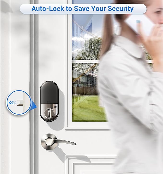 Veise RZ07B Smart Locks for Front Door, 2 Lever Handles, Fingerprint Keyless Entry, App Control Biometric Door Lock Set, Touchscreen Keypad Deadbolt, Easy Install, Auto Locking, Satin Nickel