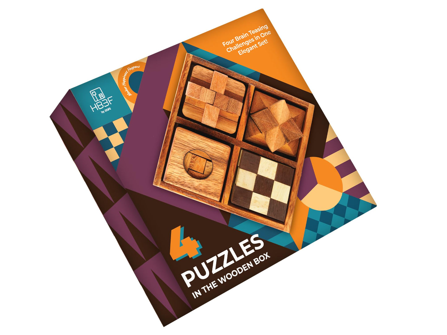 BSIRI Wooden Puzzle Box Set (4 Games) - Challenging Brain Teasers 3D Puzzles for Adults Interlocking Games for IQ Test Ideal for Rustic Patio Decor Unique Gift for Christmas and Birthdays