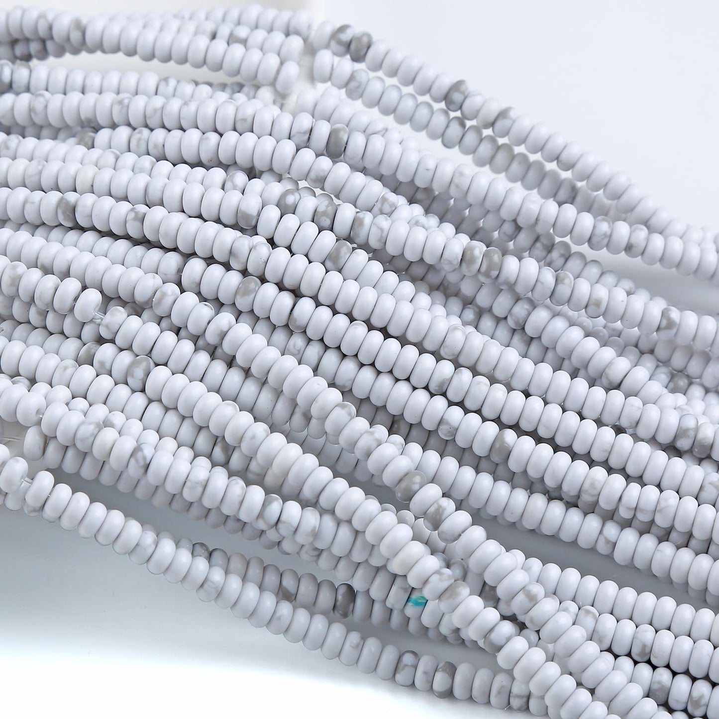 150PCS 2x4mm Natural White Howlite Turquoise Rondelle Beads Abacus Disk Stone Beads Round Loose Spacer Gemstone Beads for DIY Bracelet Necklace Jewelry Making