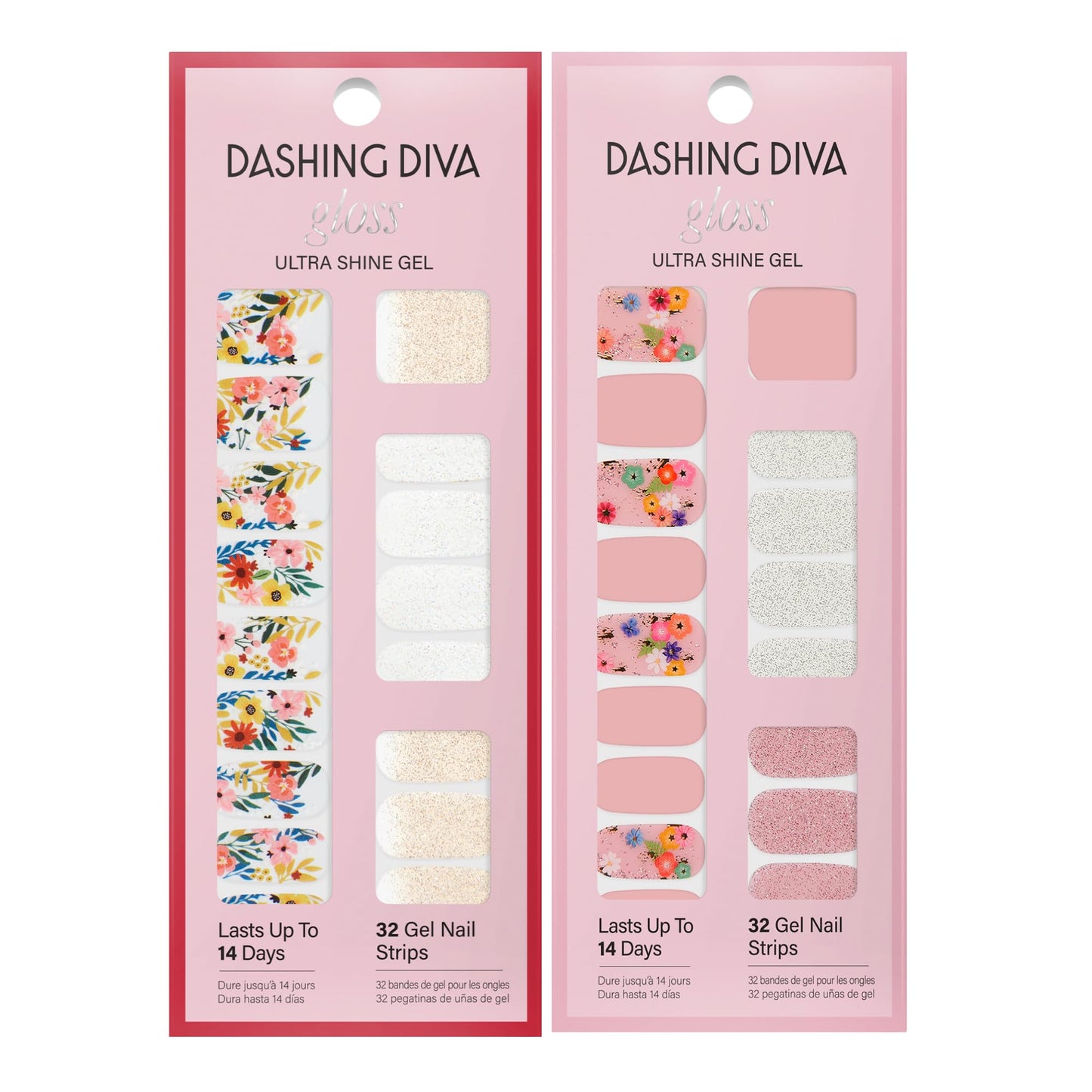 Dashing Diva Gloss Nail Strips Bundle - The Spring Florals Collection - Wallflower Frenzy & Bug Off - UV Free, Chip Resistant, Long Lasting Gel Stickers - Contains 2 Sets