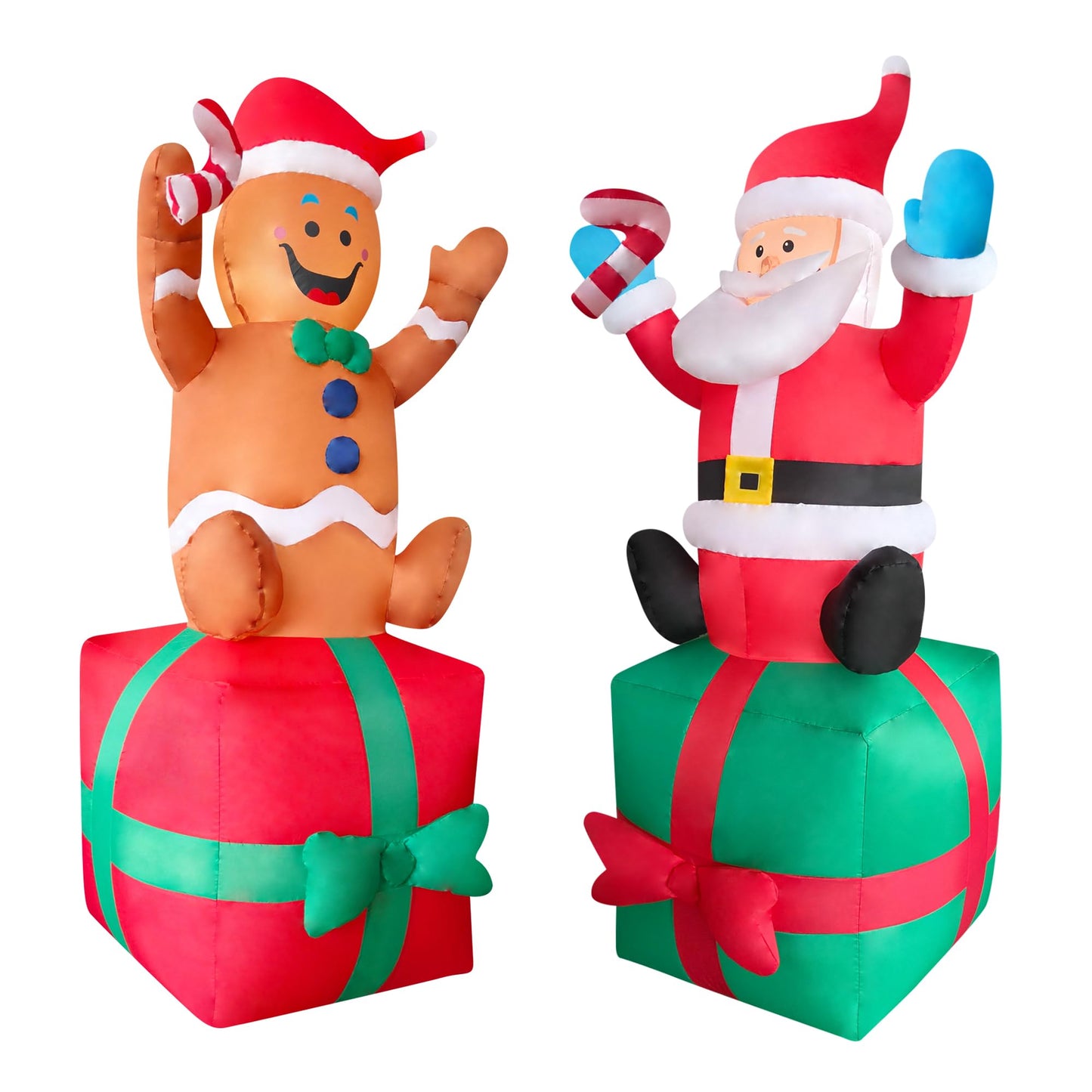DeHasion 2 Packs 6ft Christmas Inflatable Santa and Gingerbread Man on Gift Box Christmas Blow Up Decor for Outdor/Home/Lawn/Yard Decoration