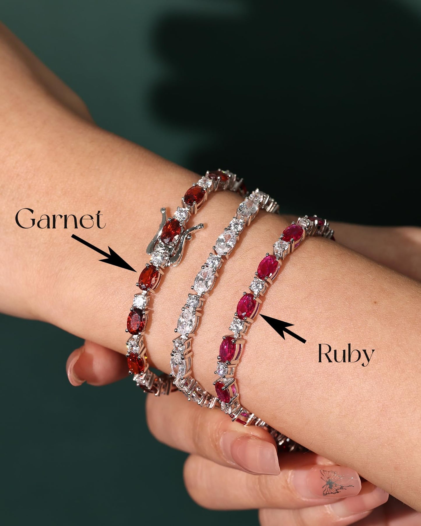 FANCIME July Birthstone Bracelet Sterling Silver Created Ruby Tennis Bracelet Cubic Zirconia Oval Gemstone Dainty Fine Jewelry for Women 7"