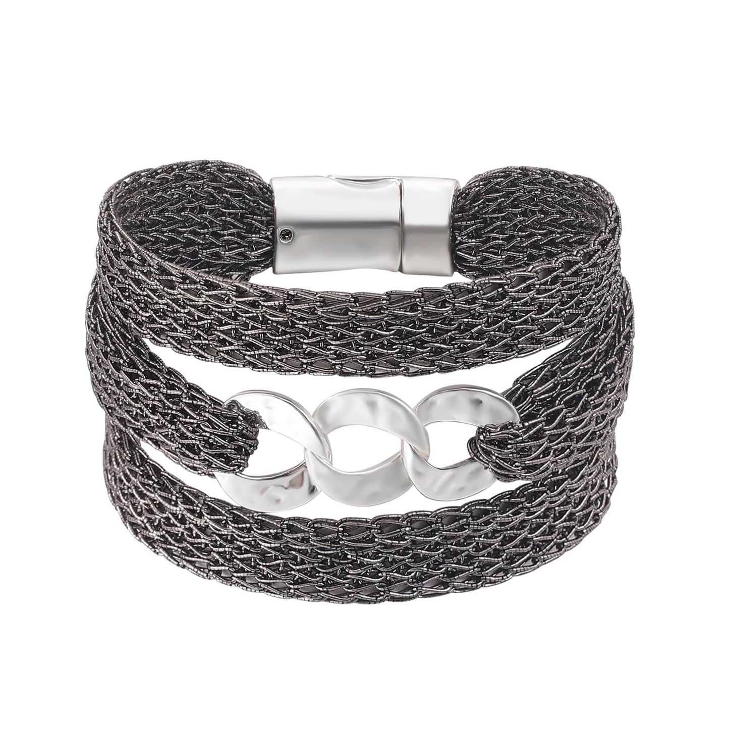 YKKZART Mesh Bracelet for Women Dainty Three Circle Link Bracelet Stack Multi-layer Mesh Chain Bracelet for Women Birthday Gift