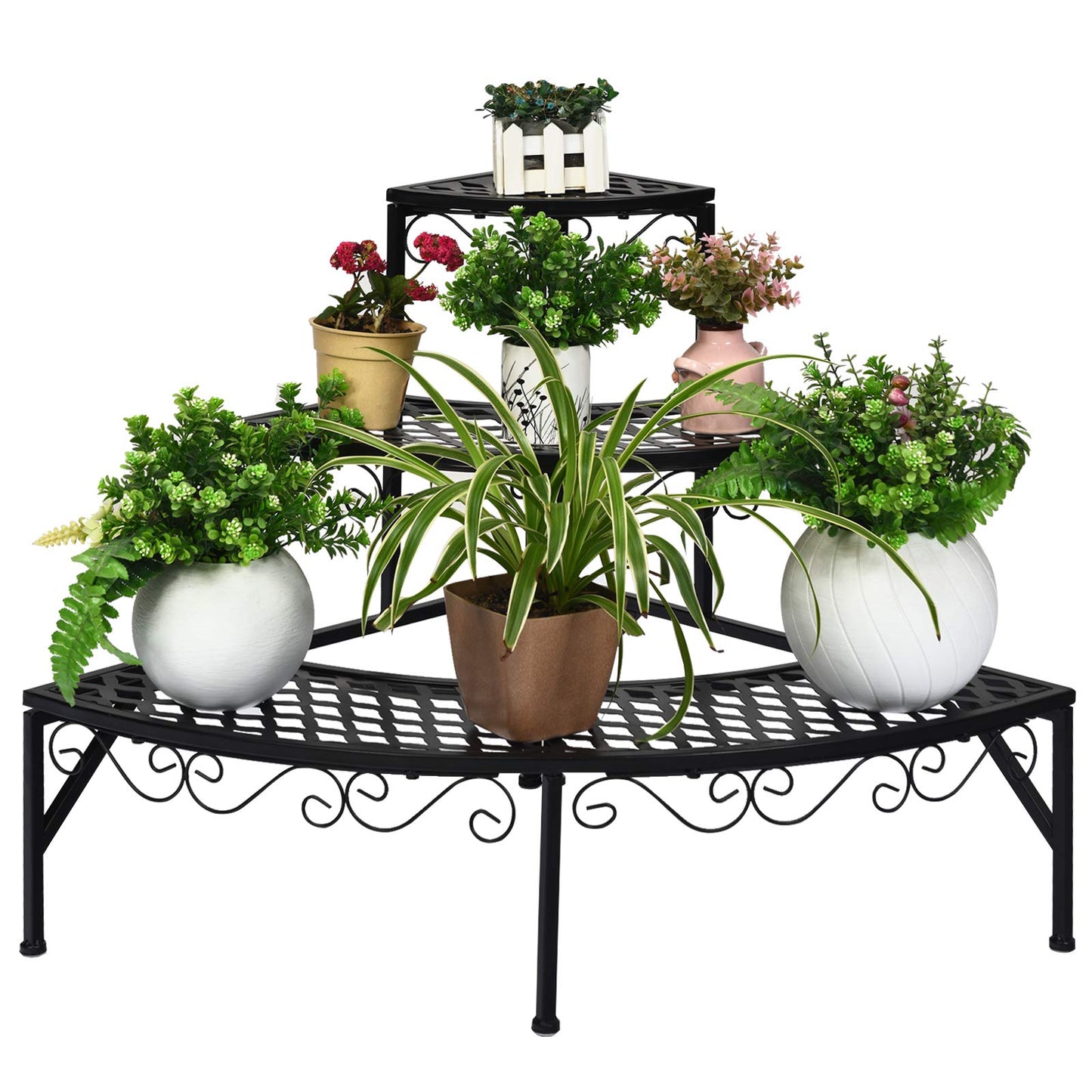 S AFSTAR 3-Tier Plant Stand, Corner Ladder Flower Pots Holders for Indoor Outdoor Use, Quarter Round Plant Display Rack