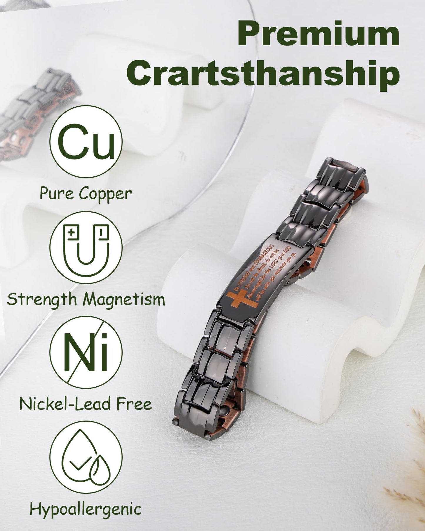 MagEnergy Copper Bracelet for Men, Christian Magnetic Bracelet with Ultra Strength Magnets, Adjustable Biblical Cross Design, Jewelry Gift Includes Sizing Tool