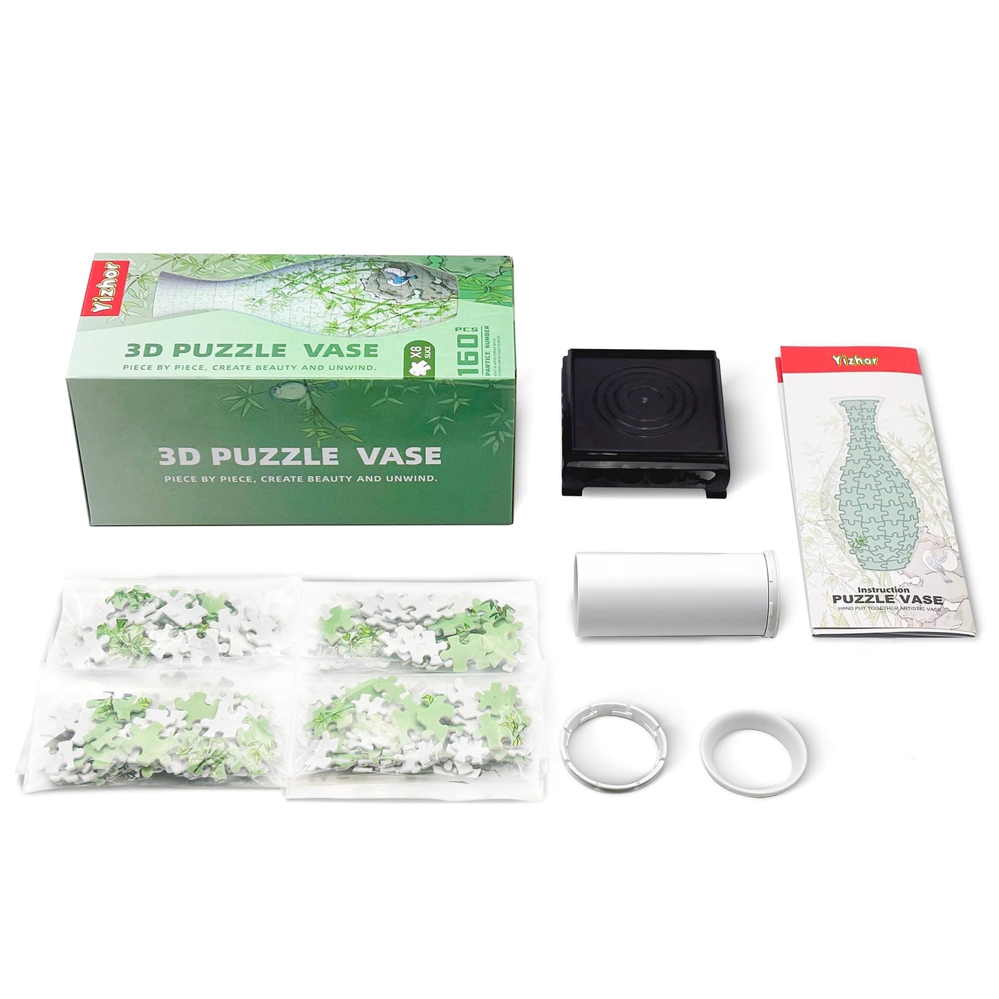 3D Puzzle Vase for Adults, 160-Piece Unique Curved Plastic Flower Vase,House Warming Gift for Flower Arrangements and Home Decor, for Mom (Bamboo)