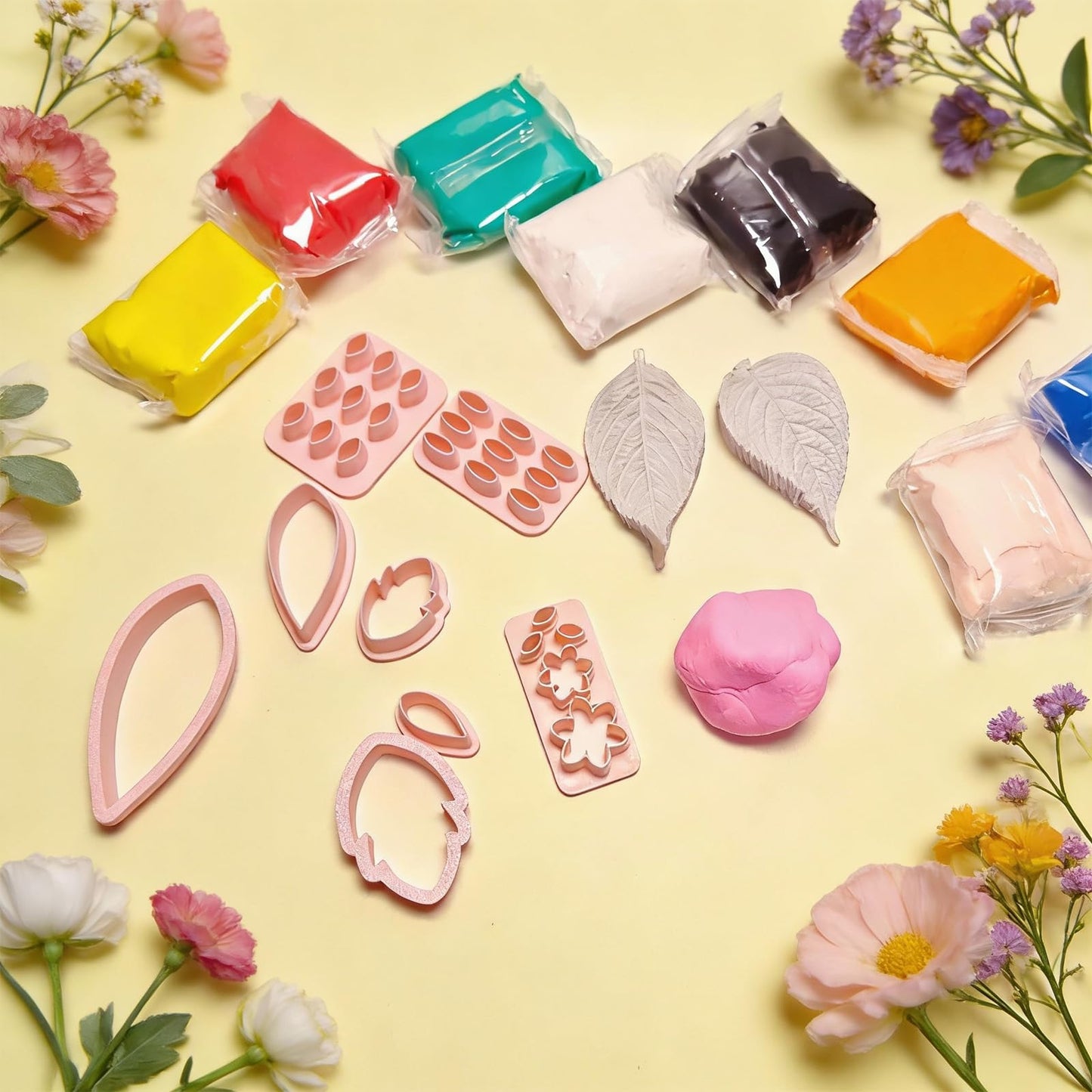 8 Pcs Clay Cutters Molds for Polymer Clay Jewelry, Press Mold and Cutter Set for Earrings, Floral Leaf Geometric Shapes with Mini Flower Press Tools for Crafts