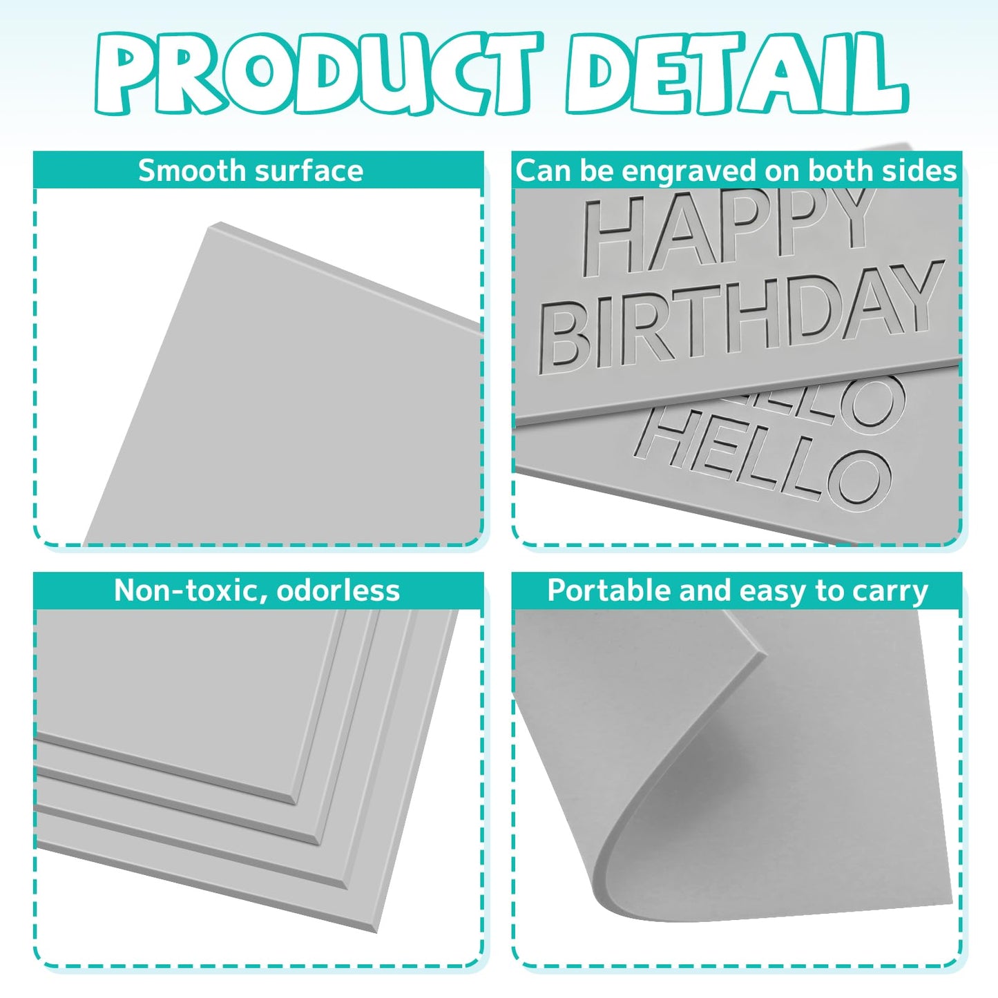 4 Pack 8 x 10 Inch Gray Rubber Stamp Carving Blocks, (0.24" Thick) Soft & Easy-to-Carve Rubber Blocks for DIY Stamp Making, Printmaking & Art Projects, Craft Supplies for Beginners and Professionals