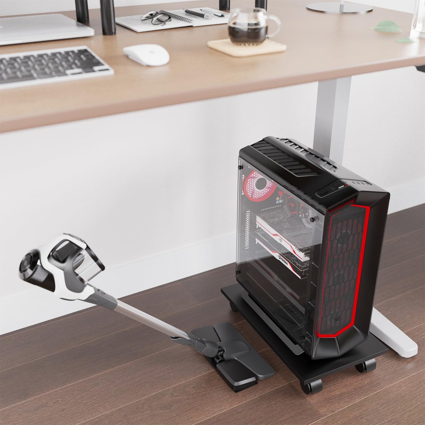 WEGASTU CPU Stand、Computer Tower Stand、Mobile CPU Holder with 4 Caster Wheels Fits for PC、Printer、Most Computer Tower、Office、Home、Planter Caddies、Dog Bowl Stand (Black)