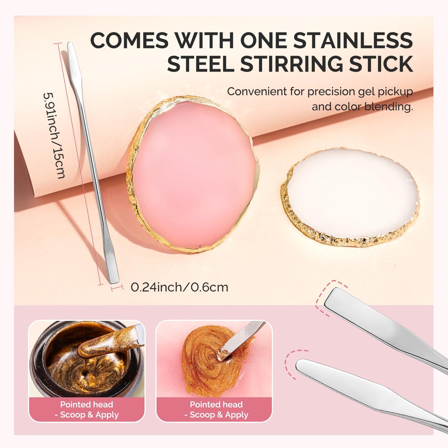 MelodySusie 6pcs Nail Art Brushes Set and 2PCS Nail Art Palette with Stainless Steel Mixing Stick