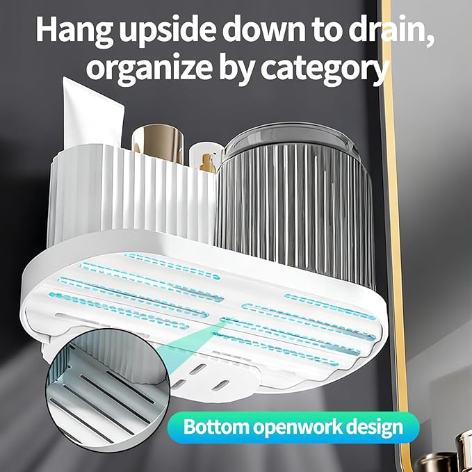 Toothbrush Holder,Bathroom Toothbrush Holder Suitable for Bathroom Organizer Place The Cup Upside Down to Drain Bathroom Stands for Storing Toothpaste Toothbrushes and Other Toiletries (Gray + Pink)
