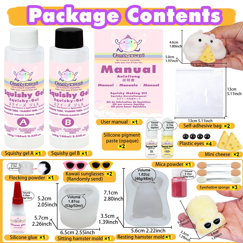 DIY Squishy Making Kit – 3 Molds for Hamster, Paw, & Animals, Complete Silicone Gel, Pigments & Crafting Tools for Keychains, Cake Toppers, and More