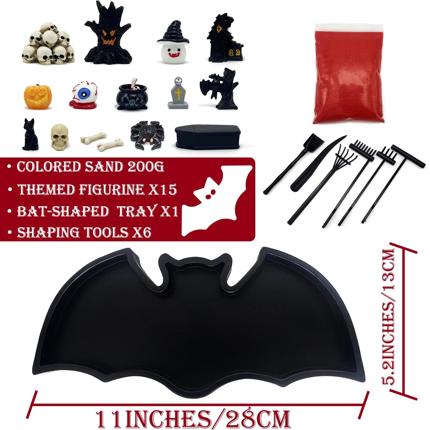 Bat Zen Garden Kit Mini Décor Halloween Spooky Office Decorations Tray for Work Desk Accessories Coffin Gothic Goth Desktop