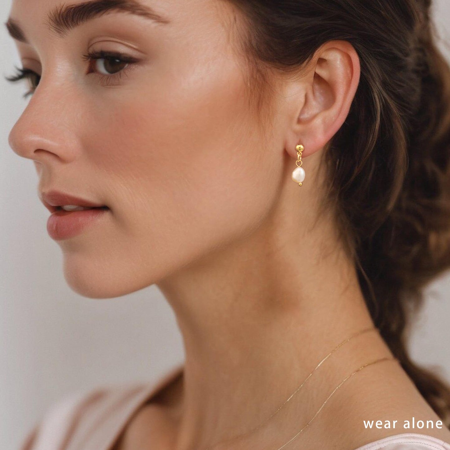 Moodear Trendy Pearl Drop Hoop Earrings for Women - Dainty 14K Gold Plated Small Dangle Baroque Pearls Stud Hoops Hypoallergenic Earring Sets for Multiple Piercing