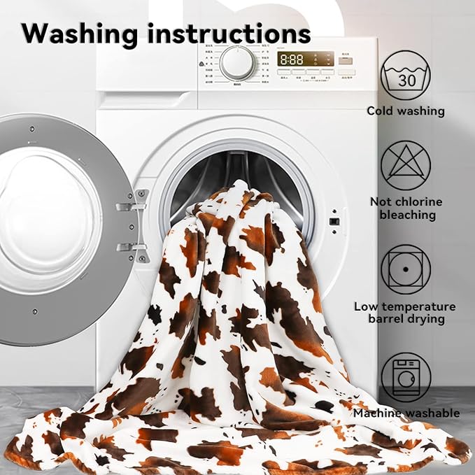 Small Blankets for Kids - Cute Soft Cow Print Fleece Throws, Brown & White Cozy Decor for Crib, Stroller, Car Seat, Couch - Lightweight Cozy Gifts for Boys Girls, Playroom Essentials 40"x50"