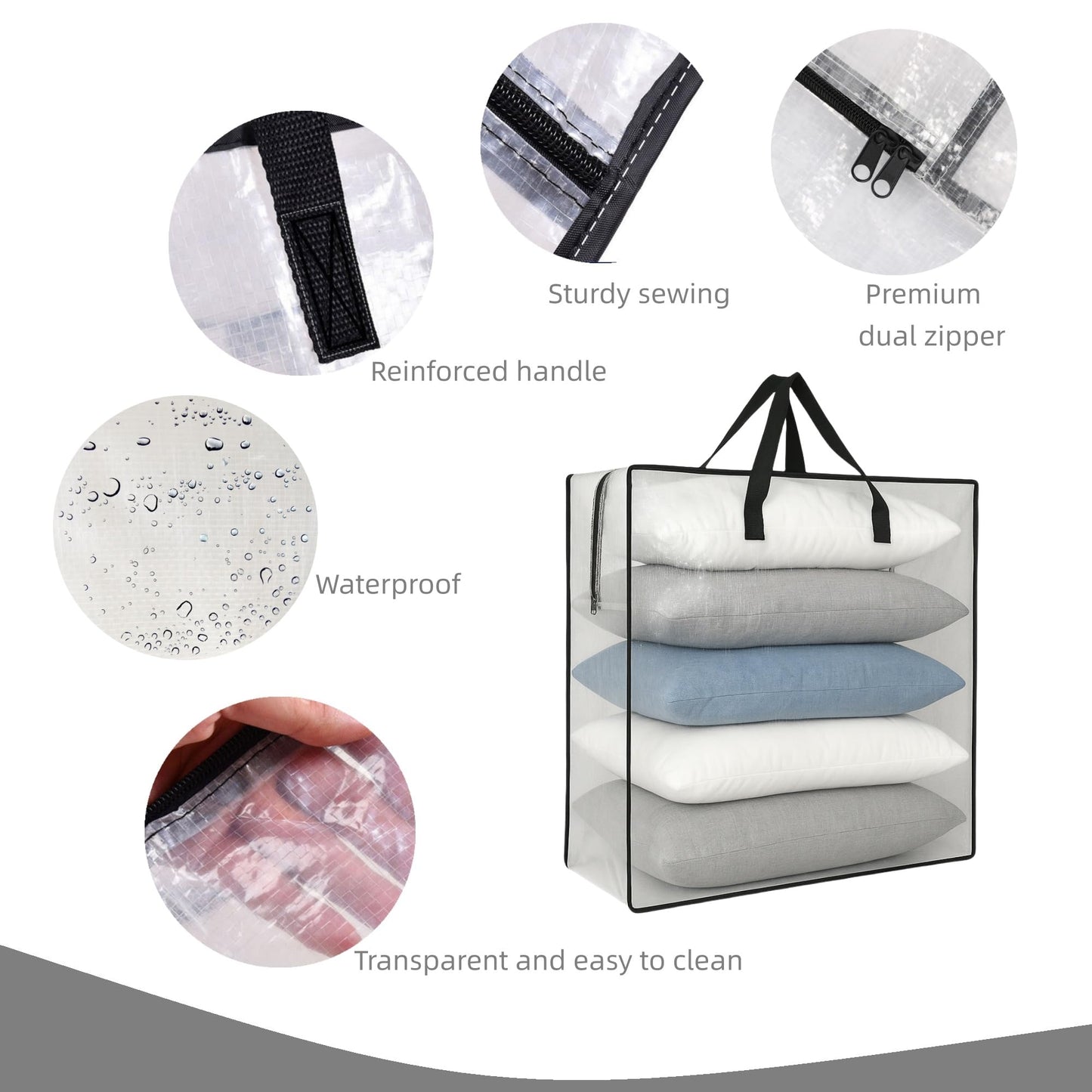2 Pack Clear Storage Bags with Zipper and Handles – Blanket Bags for Closet Storage, Moving & College Packing – Underbed Organizer for Clothes, Pillows, Bedding, Christmas Wreaths