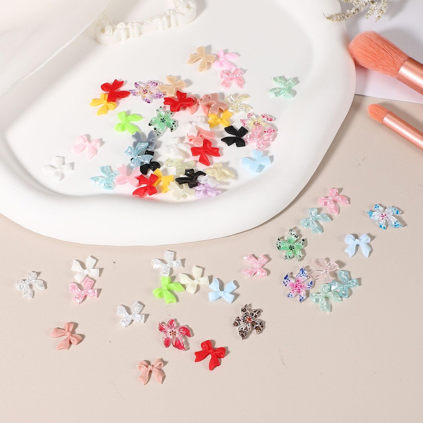 YELARXI Nail Bows, 3D Flowers for Nails Acrylic Resin Bows Art Accessories - Fitting for (DIY Manicure - Tips Decoration - Women and Girls) 100 Pcs & Dusty Rose