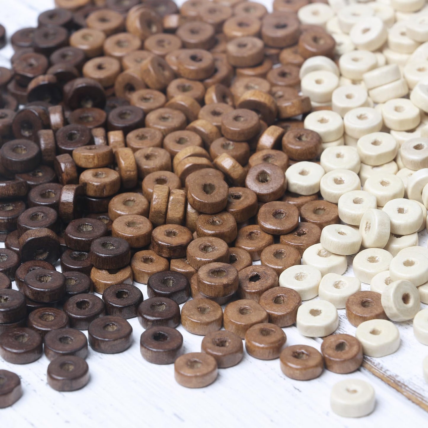900Pcs Flat Round Wooden Beads - 7mm Wood Loose Spacer Beads for DIY Crafts, 300Pcs for Each Color