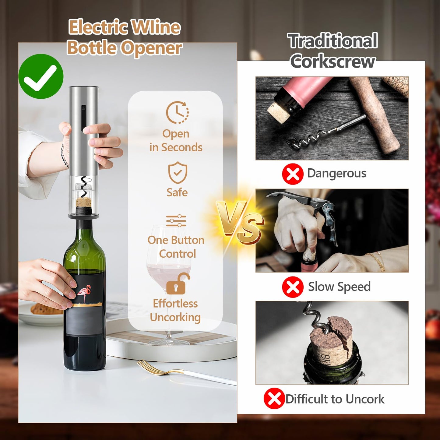 Electric Wine Opener - 5 Piece Set with Storage Base,Foil Cutter,Aerating Pourer & Vacuum Stoppers | USB-C Rechargeable | 40+ Opens Per Charge | Wine Opener Gift for Wine Lovers