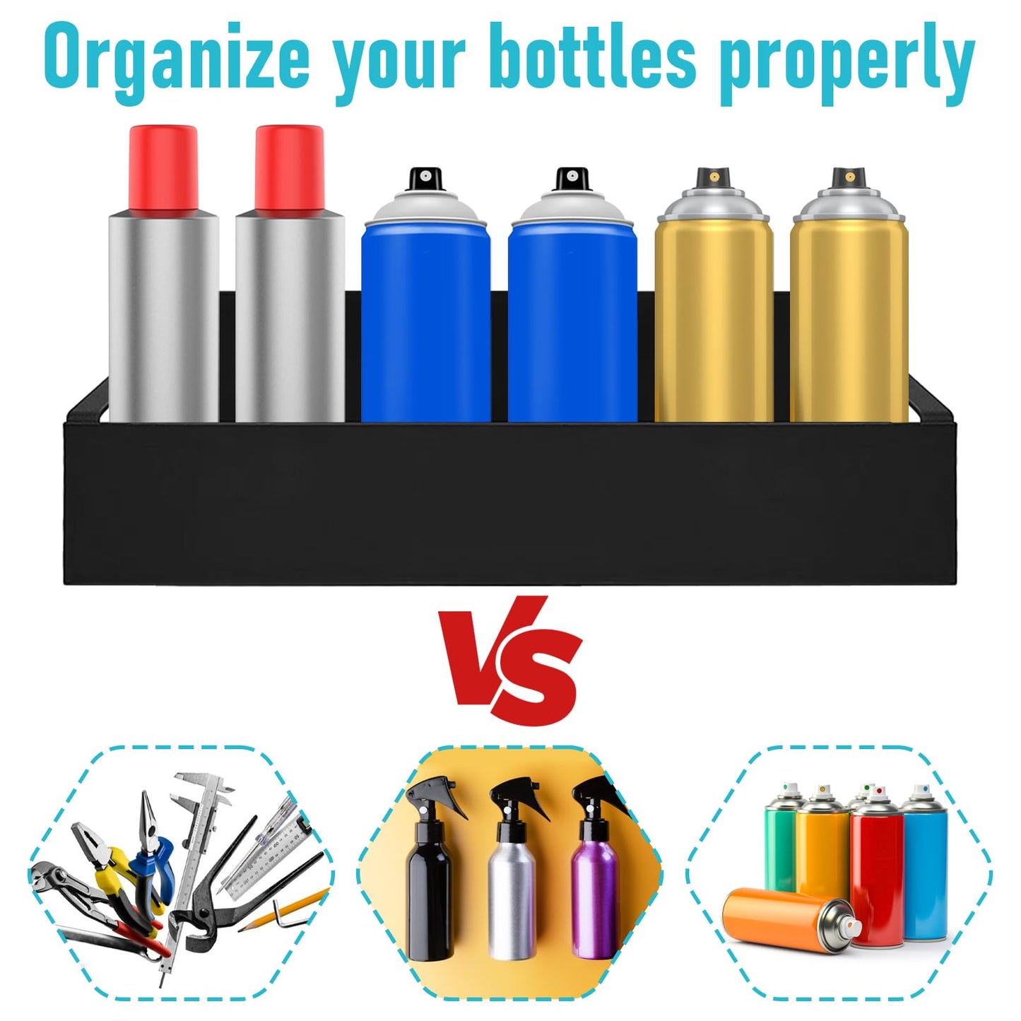 2 Pcs Magnetic Spray Can Holder, Magnet Toolbox Holder, Wall Mounted Spray Bottle Rack, Mechanic Paint Can Organizer, Tool Box Storage Rack for Garage Home Workspace (Black)