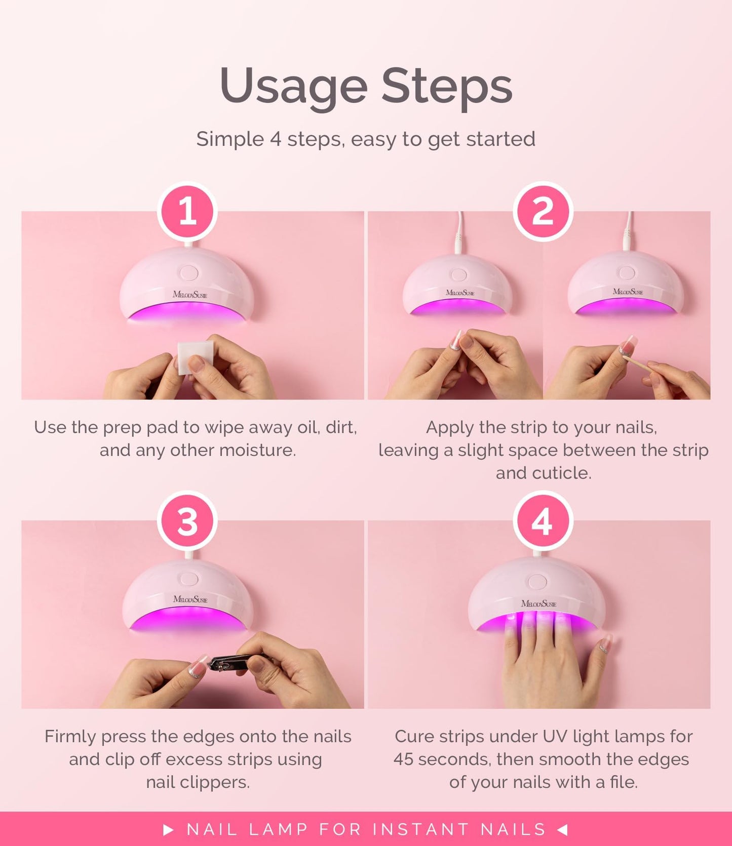 MelodySusie Pocket-Sized LED UV Nail Lamp with Ultra-Lightweight Design, P-ART04 UV Light Cures All Soft Gels at Home, Especially Instant Nails, Half-Cured Gel, Base Coat & Top Coat (Pink)