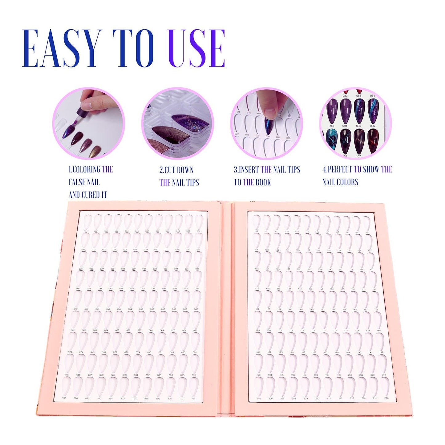 Acycoin2A 216 Nail Color book with 240 nail tips and nail polish gel color number lable (B)