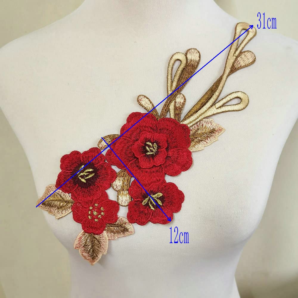 2pcs Beautiful Embroidered Flower Sewing On Patches Accessories Repair Decoration Appliques (Red A)