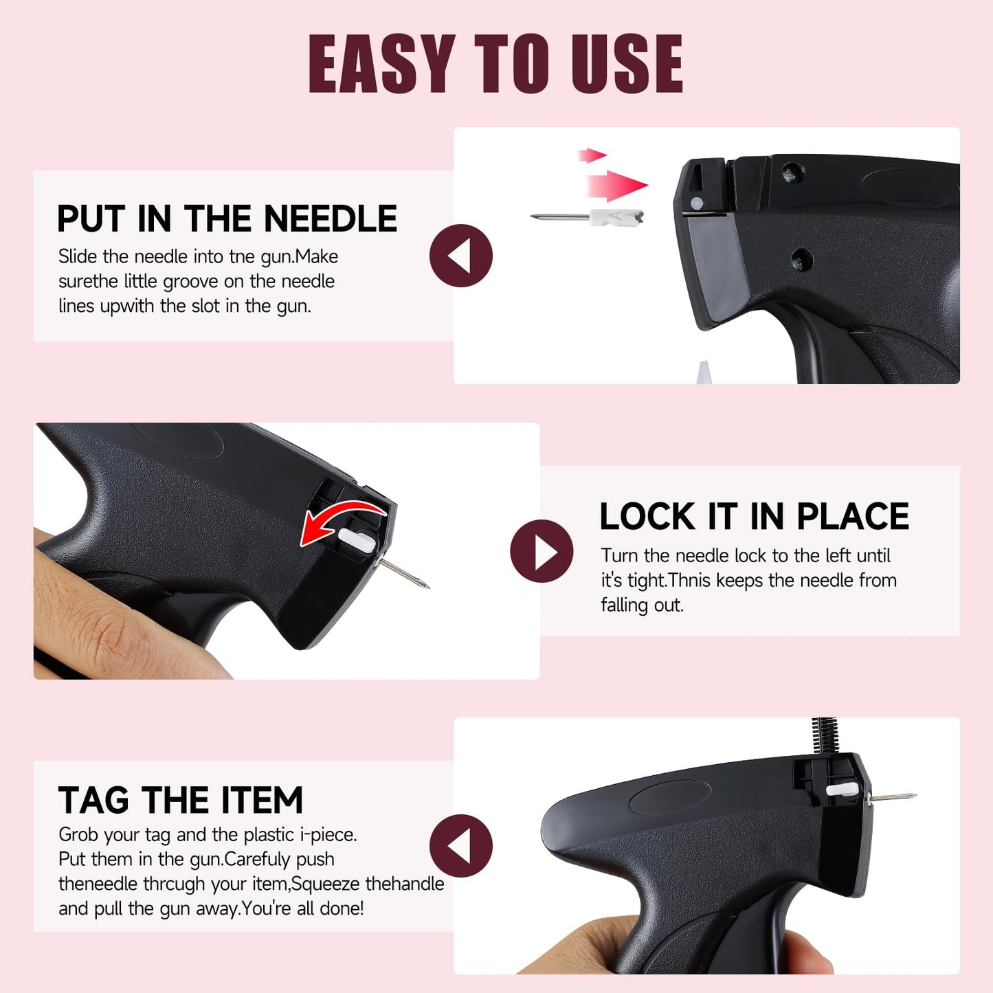 Black Quick Stitch Sewing Gun - Includes 6 Mini Needles and 4000pcs Fasteners (2000 Black & 2000 White) Clothing Stitch Gun Quick Stitchy Sewing Kit