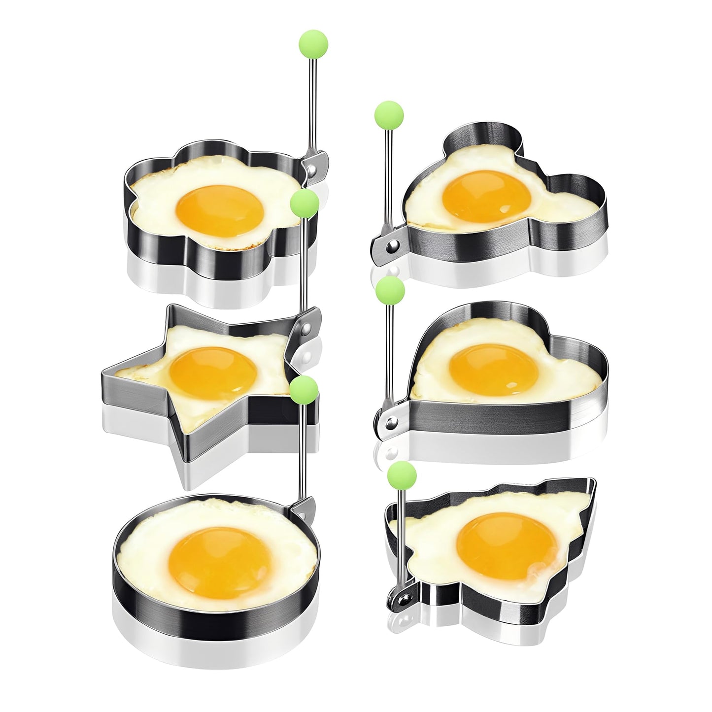 Egg Molds Egg Shaper Egg Ring Pancake Maker with Handle-6PCS