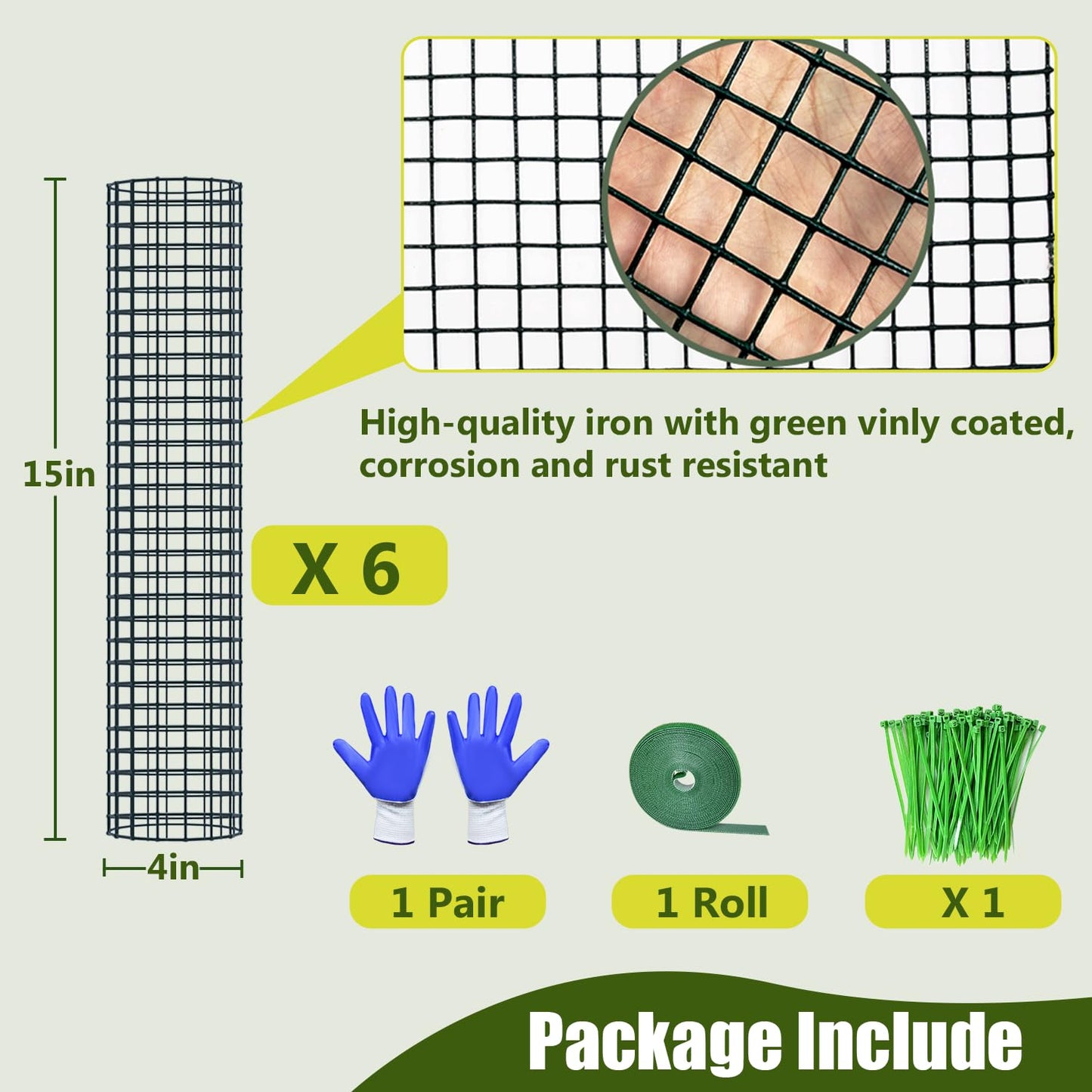 HOLANHING 6 Pack Metal Moss Pole, 15" Moss Poles for Plants Monstera, Stackable Sphagnum Moss Pole for Climbing Plants (6 Pack 15")