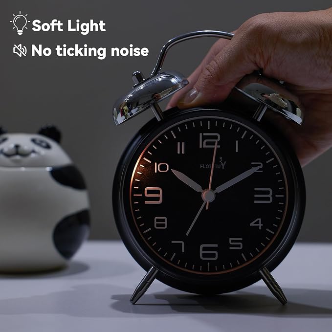FLOITTUY (Loud Alarm for Deep Sleepers 4'' Twin Bell Alarm Clock, Stereo Digital Dial Alarm Clock with Backlight for Bedroom and Home Decoration(Streamer Black)