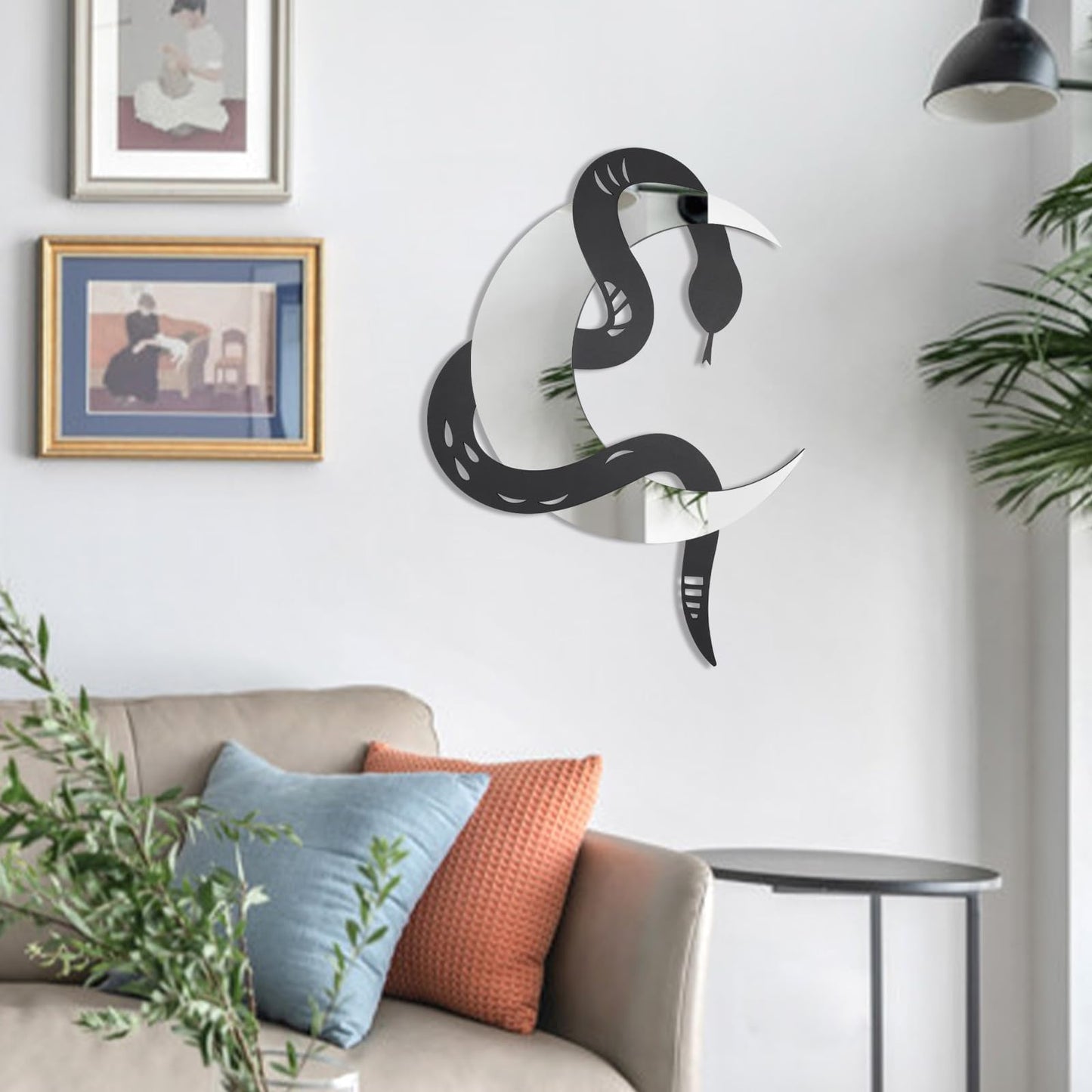 OYEFLY Black Snake and Crescent Moon Mirror Wall Decor,Gothic Snake Decorative Mural (style 1)