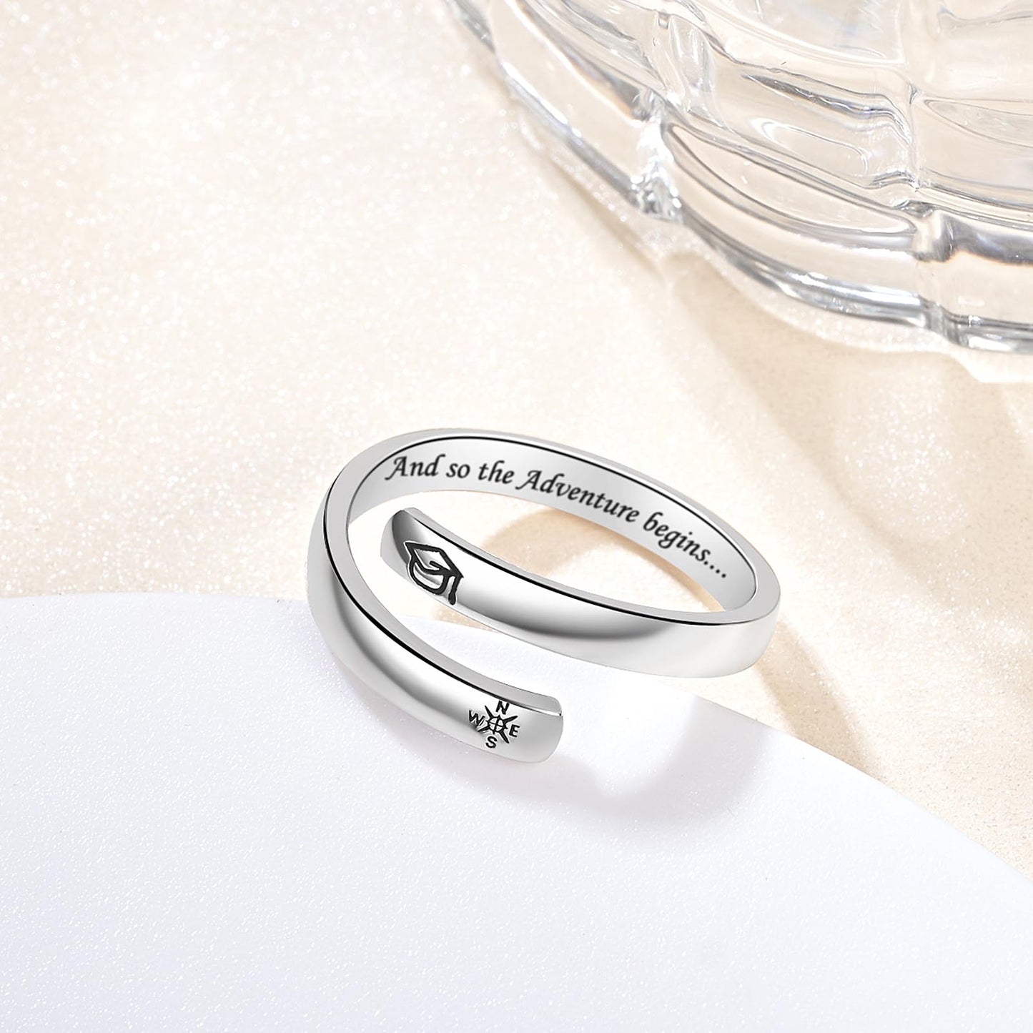 S925 Silver Adjustable Inspirational Ring, Graduation Season Gift, and Women's Encouragement Gift Jewelry
