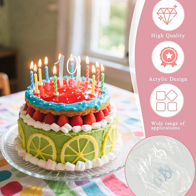 Silver Mirrored Acrylic Number Cake Toppers, 2 Sets