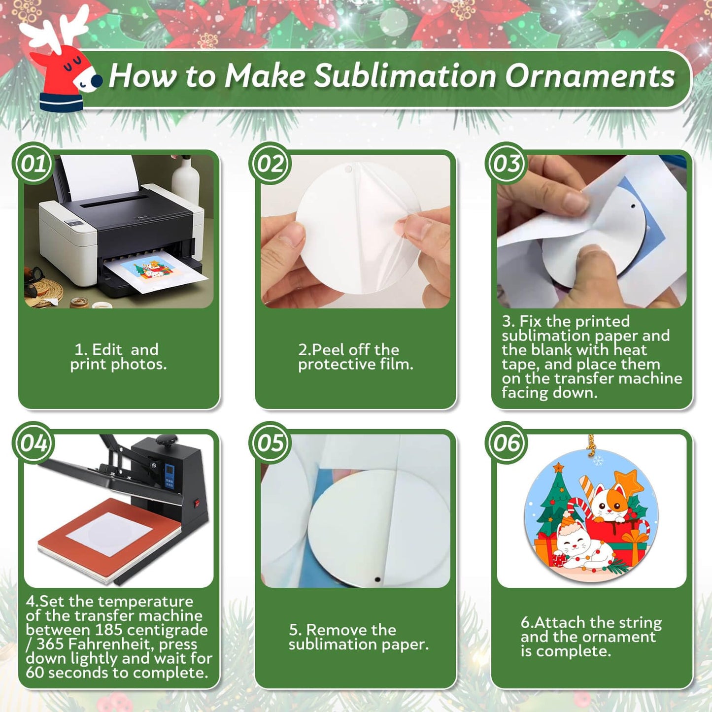 Caffox 3" Metal Sublimation Ornament Blanks Bulk, 24 Pieces Round Sublimation Blanks for Christmas Decorations and DIY Crafts
