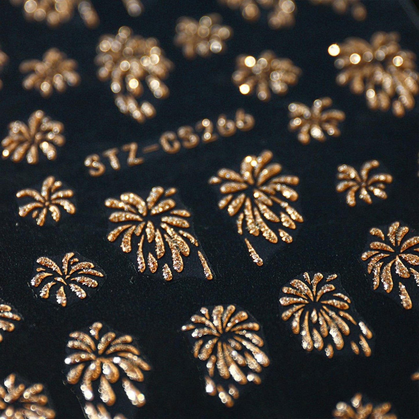 Gold Firework Nail Decals - Glitter Self-Adhesive Stickers, Bronzing Designs for Nail Art on New Year Nails