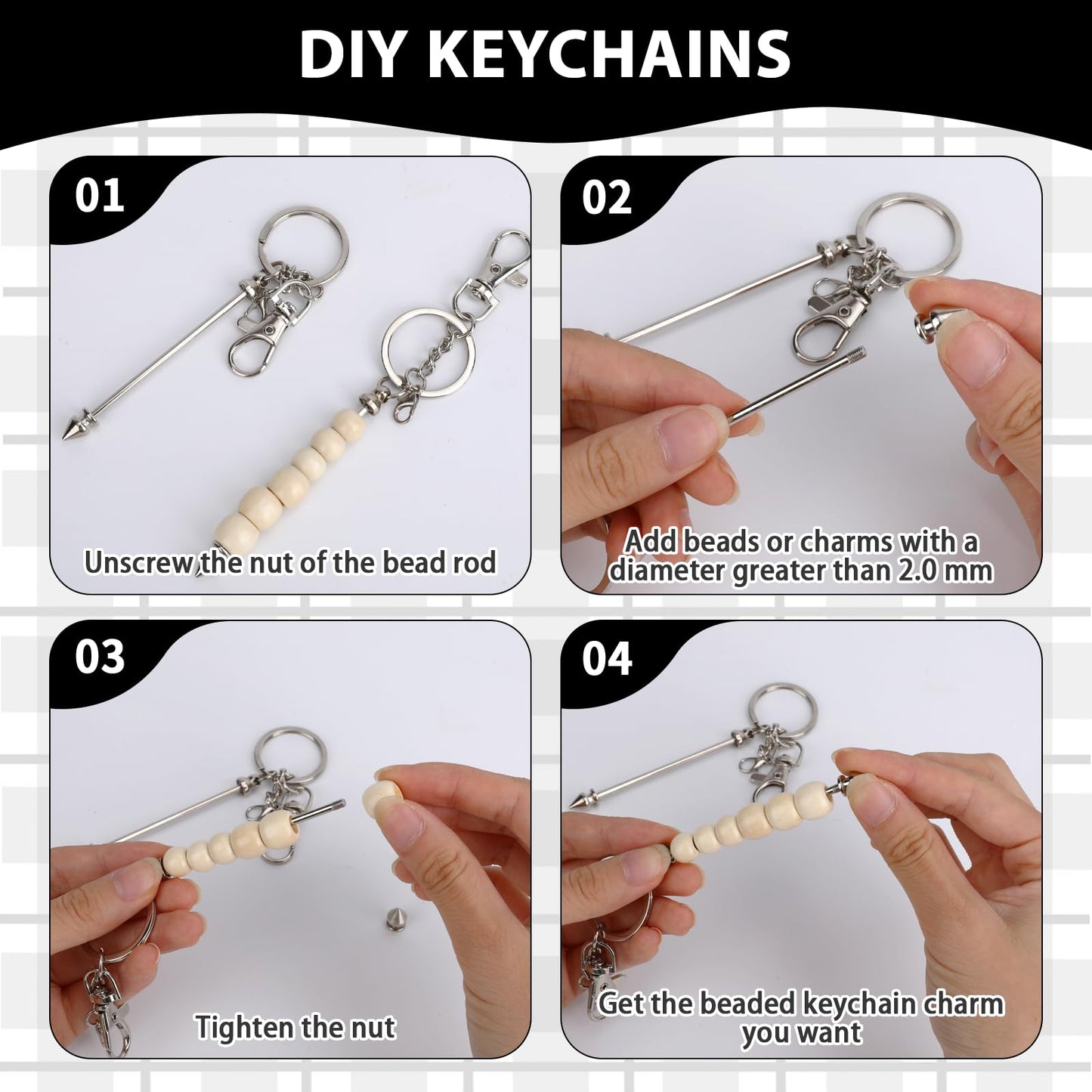 Sploziia 24Pcs Beadable Keychain Bars Bead Keychain Making Kit Gold Beadable Keychains Beaded Items DIY Pendant Metal Blank Key Chain Accessories Bulk for DIY Crafts Jewelry Making Gift