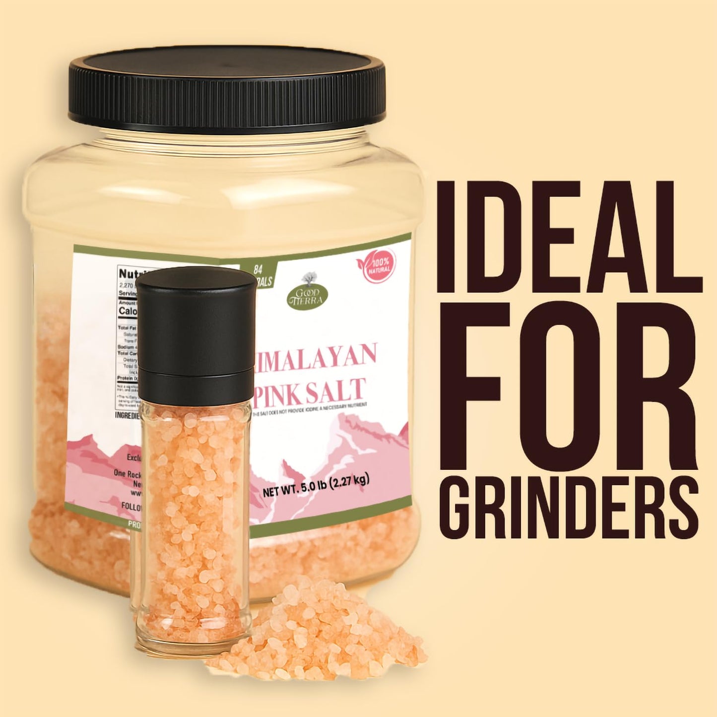 Good Tierra Himalayan Pink Salt in Jar - Coarse, 5 lb - Ideal for Bath Salt, Table Salt Grinders, and Spice Jars