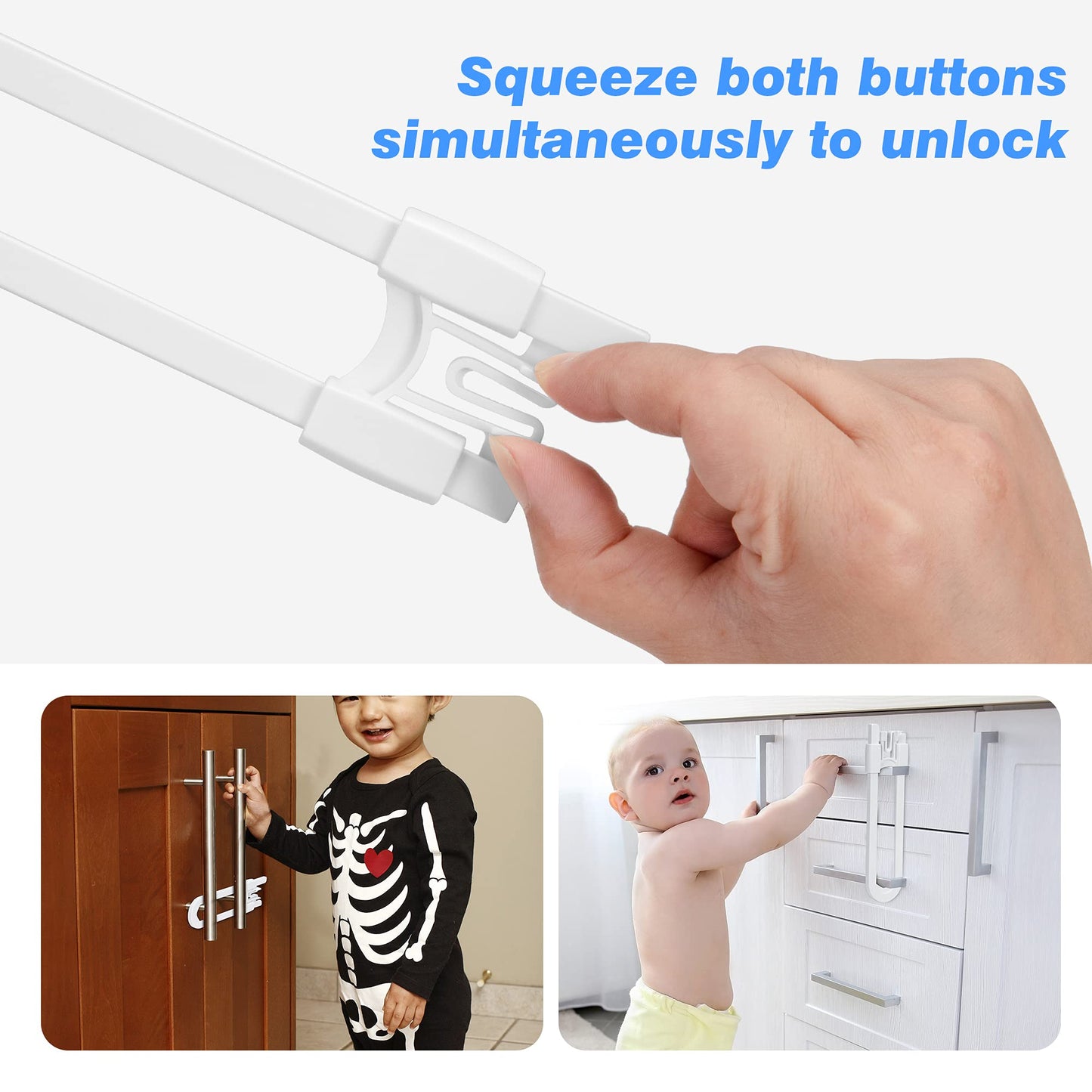 Vmaisi Baby Sliding Cabinet Locks - Adjustable U Shaped Child Safety Locks for Cabinets with Handles or Knobs, Childproof Latches for Kitchen Bathroom Storage Cupboards 10 Pack