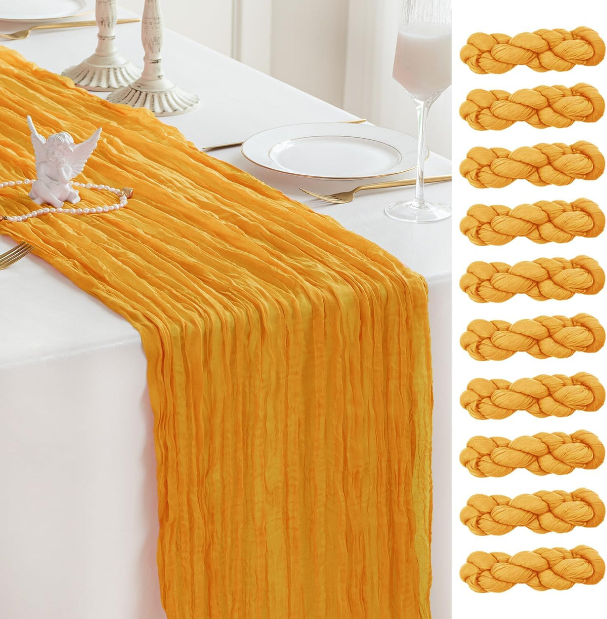 Sioloc Yellow Cheesecloth Table Runner Fall Autumn Decor for Home 10ft Table Cloth for Wedding Birthday Party Halloween Thanksgiving Decorations