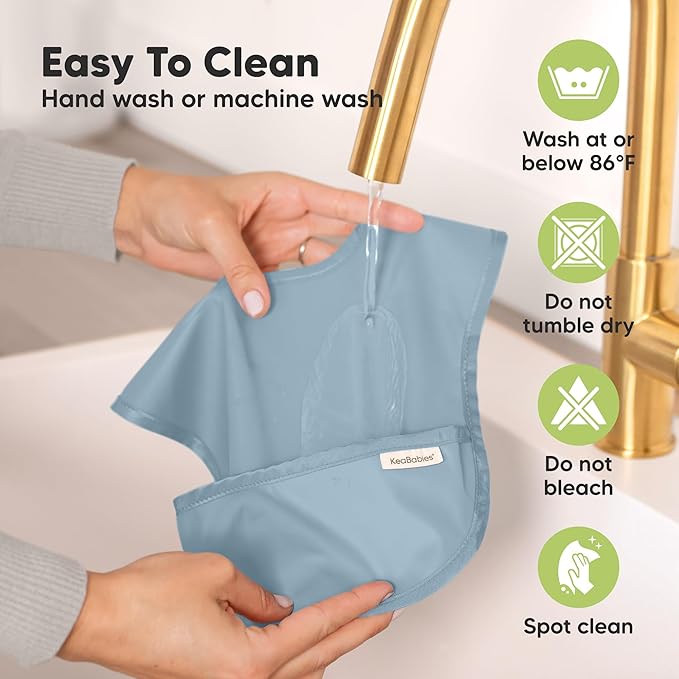 KeaBabies 3-Pack Waterproof Baby Bibs for Eating - Lightweight Toddler Feeding Bibs with Large Food Catcher, Mess Proof, Food-Grade Baby Eating Essentials, Easy to Put On & Clean (Ocean)