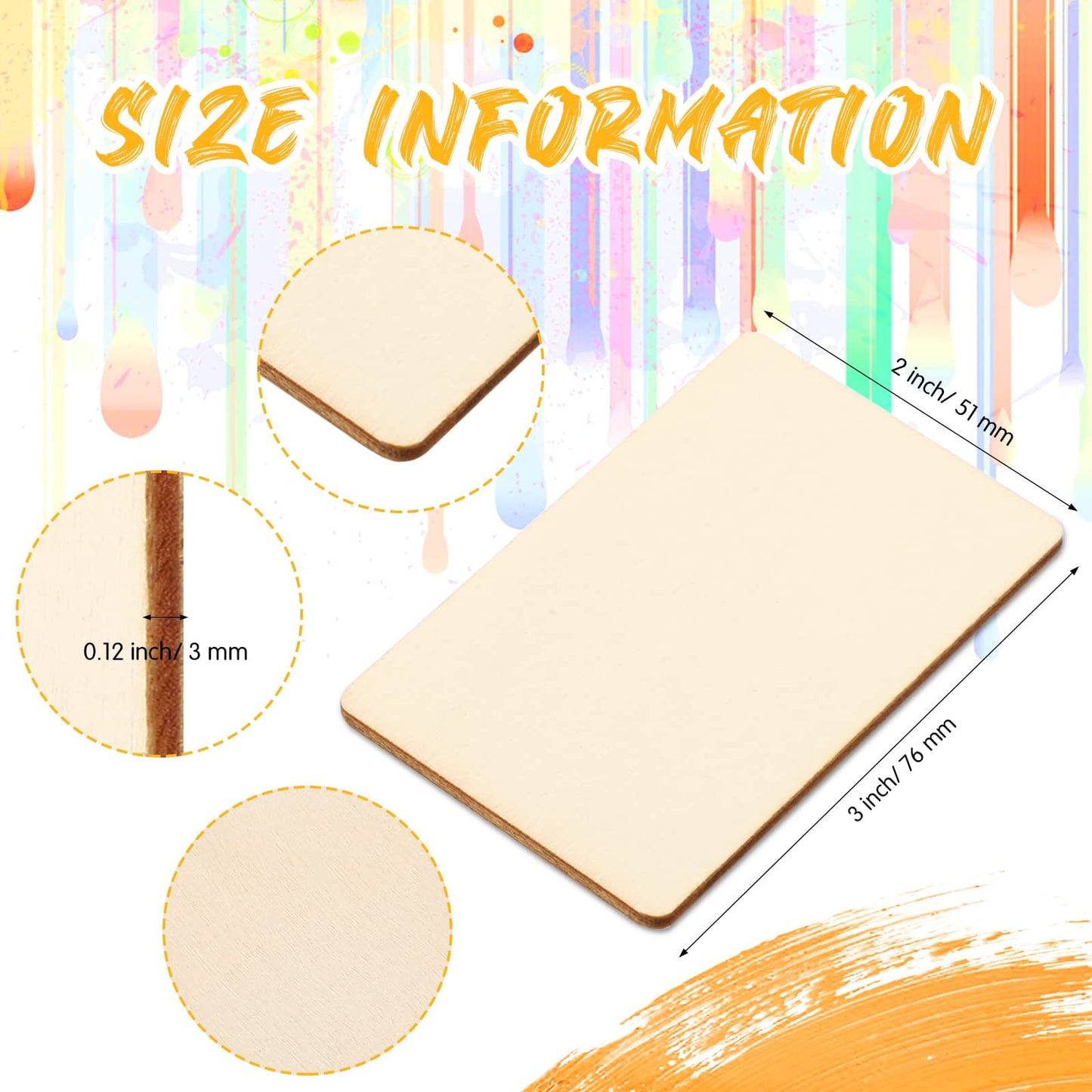 100 Pieces Wood Rectangles for Crafts 3 x 2 Inch Blank Wood Pieces Unfinished Blanks Round Corner Wooden Cutout Tile Small Wooden Sheets for DIY Craft Project Engraving Decoration