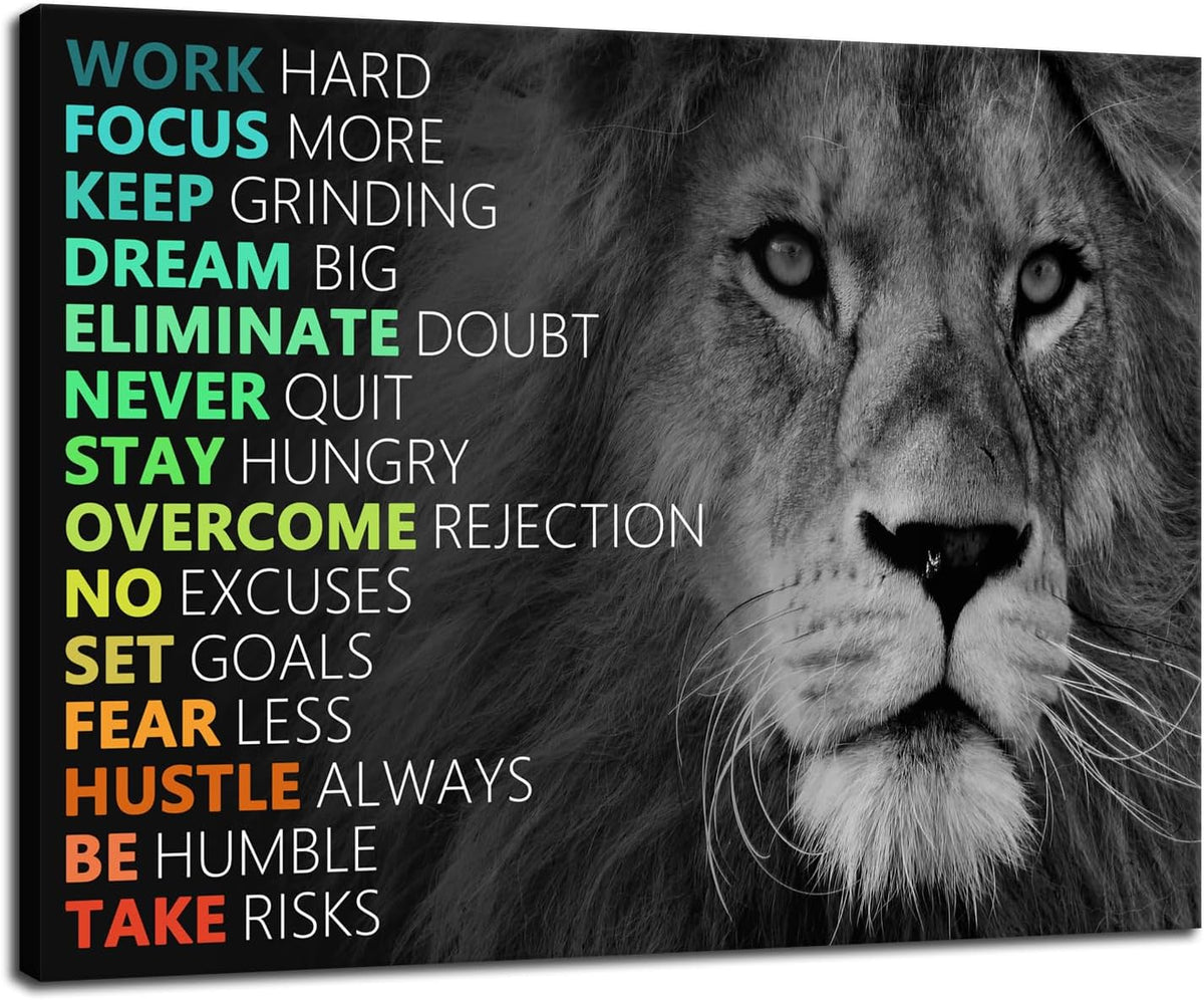 Motivational Lion Canvas Wall Art Colorful Poster Painting Artwork Inspirational Picture Print Wall Decor for Home Office Living Room Bedroom Workplace Wooden Framed Ready to Hang [18''Wx 24''H]