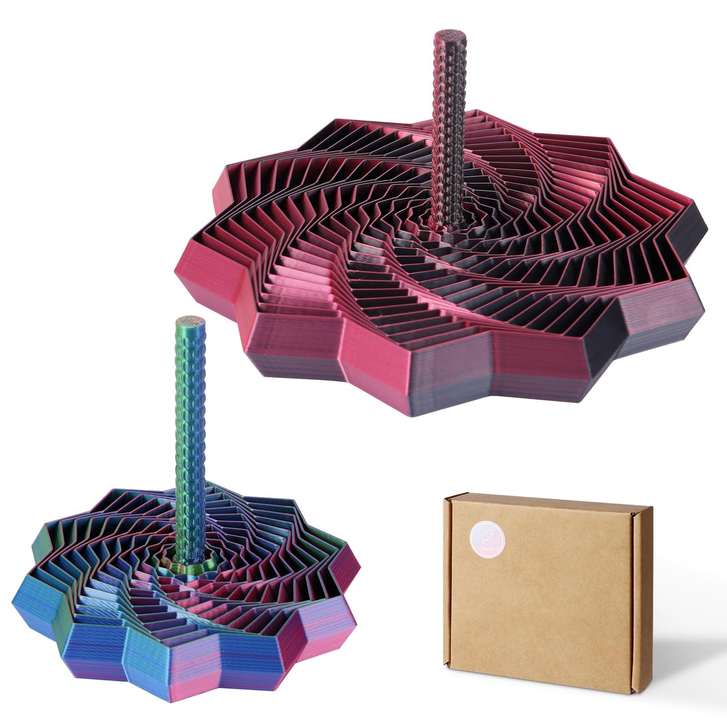2 PCS 3D Printed Sensory Fidget Star with Handles, Colorful Fractal Expanded Fidgets Hexagon Whirling Spiral Star Shaped Toys for Office Desktop Decompression Toys Stress Relief Whirling Spiral