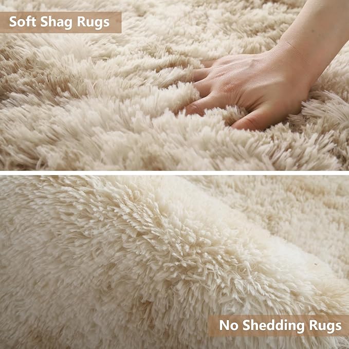 Shag Area Rugs for Bedroom Living Room,5X8 Ultra Soft Fluffy Area Rugs for Dorm, Indoor Carpet Nursery Rugs for Kids Room Home Decor,Camel